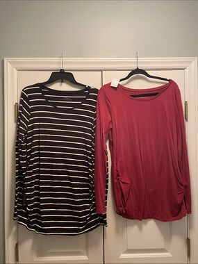 BumpStart Black and White Striped and Maroon Long-Sleeve Scoop Neck Tees